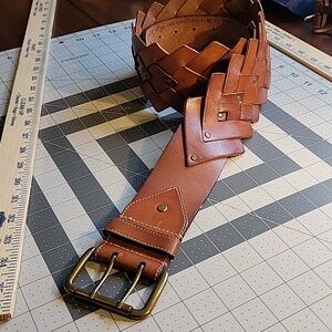 Wide Cognac Brown Genuine Leather Belt